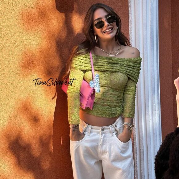 BLOGGER'S FAVE! Zara Green Lace Top NWT - Picture 5 of 16